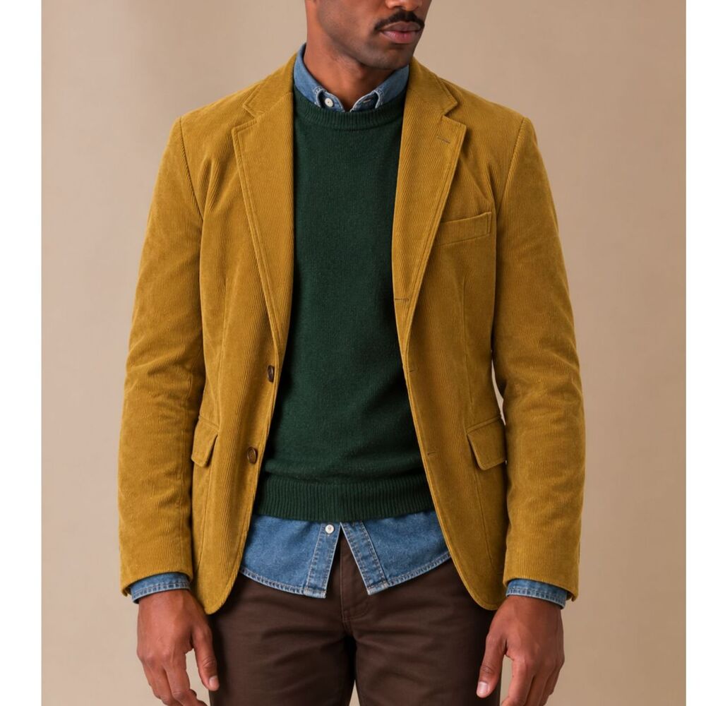 TREK & TRAVEL VTG Mustard Gold Corduroy Blazer Sport Coat Dark Academia 44 Gr 54